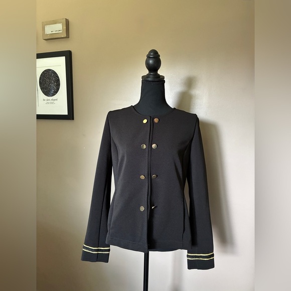 Libby Edelman Double Button Military style blazer Jacket black ribbed sz L EUC - Picture 3 of 14